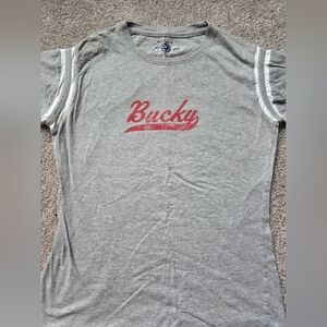 WI Badgers Gray T-Shirt with Red 'Bucky' Print
